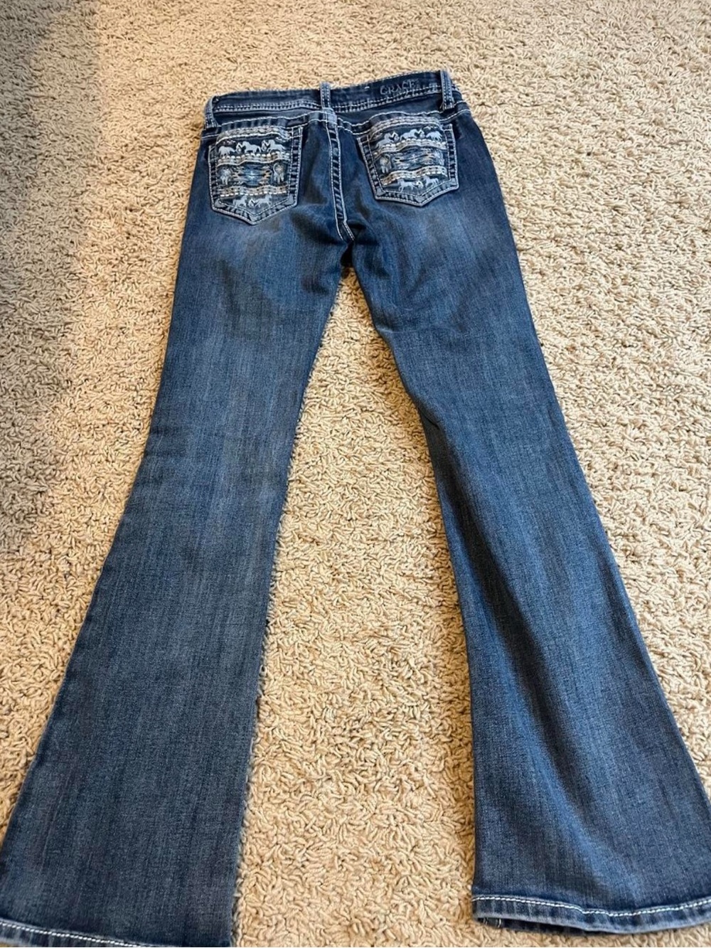 Grace Dark Blue Flare Jeans with Embroidered Back Pockets